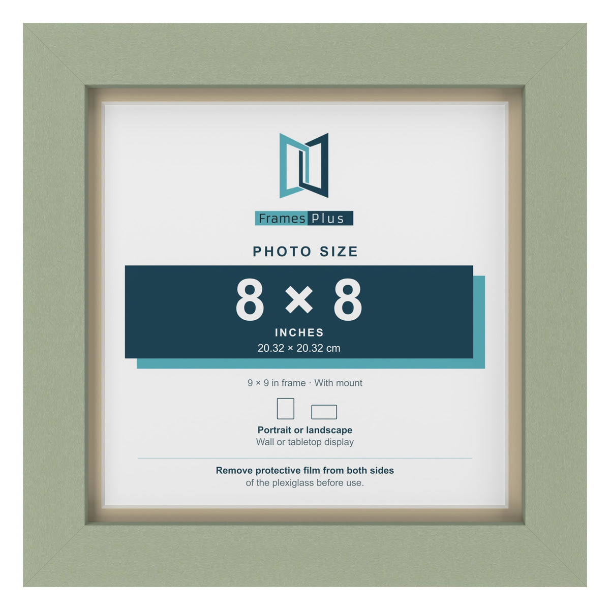 Green 9 x 9 inch picture frame with an ivory mount for an 8 x 8 inch photo