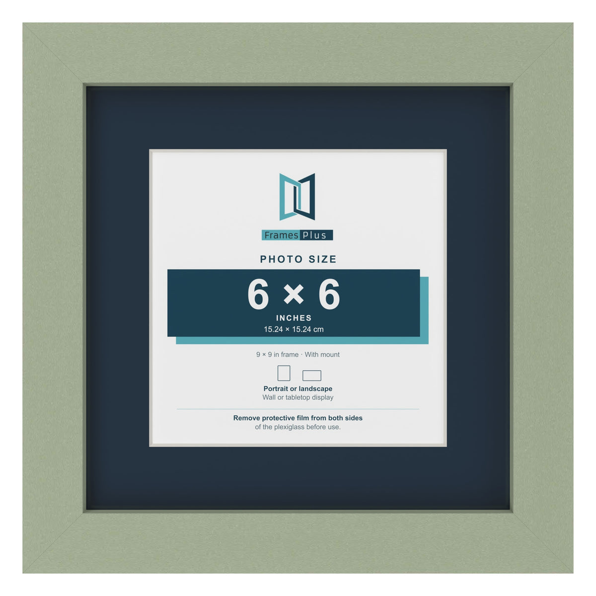 Green 9 x 9 inch picture frame with a Pacific Blue mount for a 6 x 6 inch photo