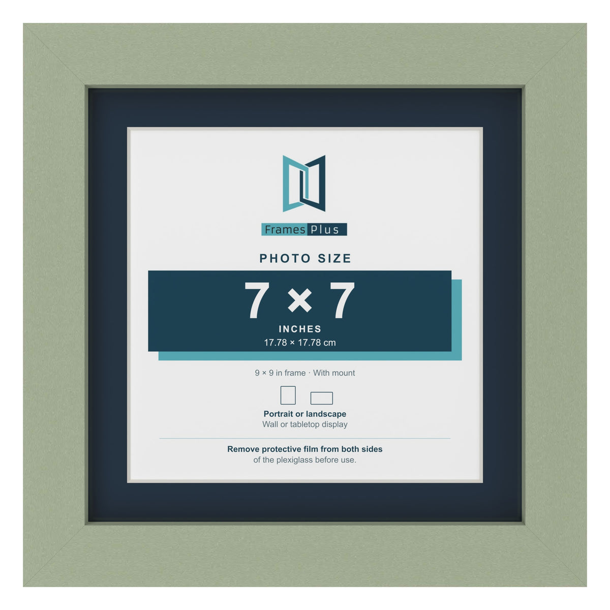 Green 9 x 9 inch picture frame with a Pacific Blue mount for a 7 x 7 inch photo