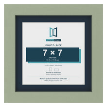 Green 9 x 9 inch picture frame with a Pacific Blue mount for a 7 x 7 inch photo