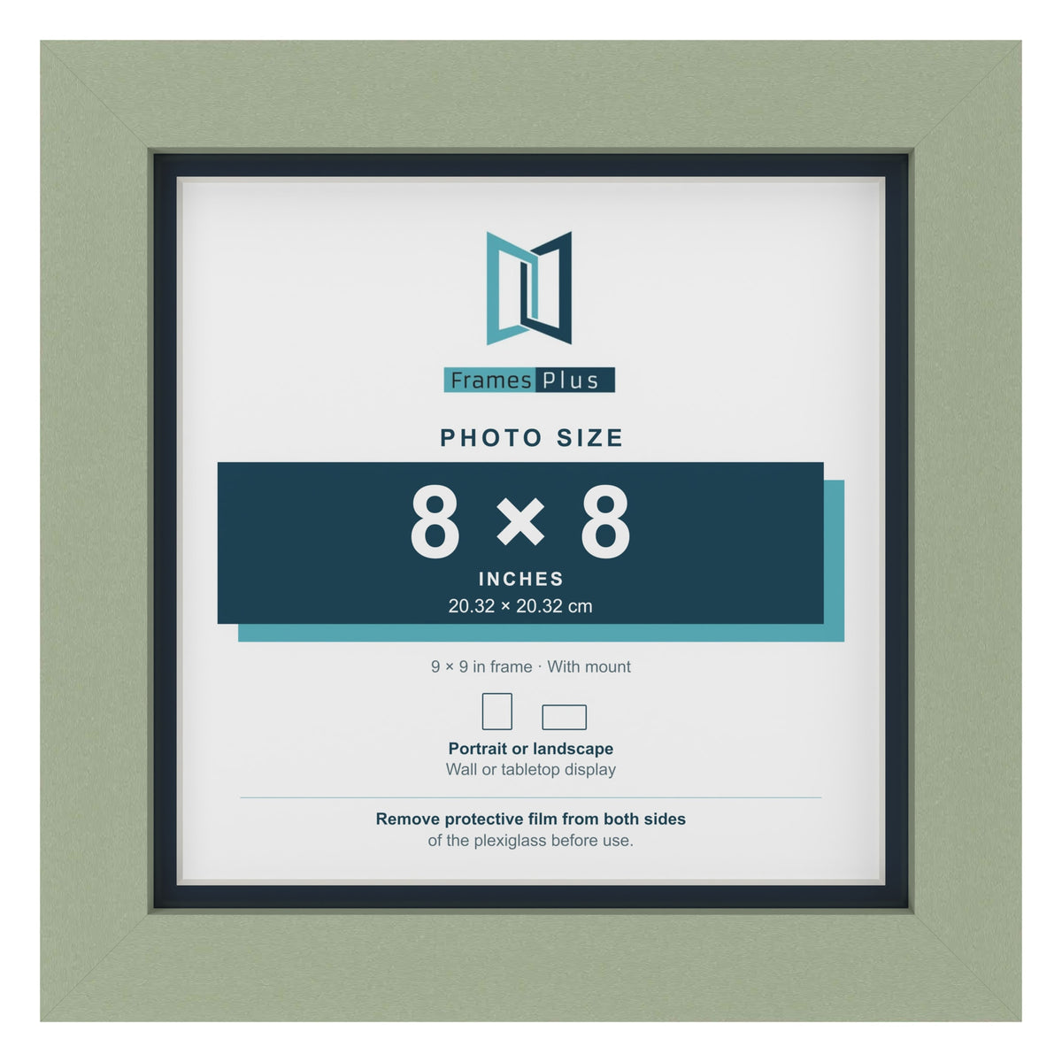Green 9 x 9 inch picture frame with a Pacific Blue mount for an 8 x 8 inch photo