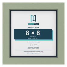 Green 9 x 9 inch picture frame with a Pacific Blue mount for an 8 x 8 inch photo