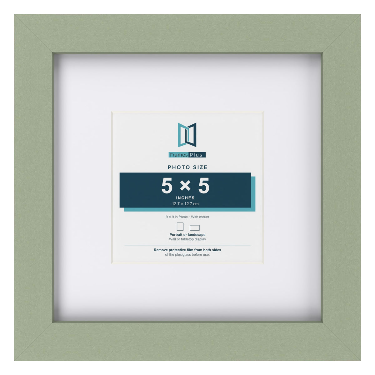 Green 9 x 9 inch picture frame with a white mount for a 5 x 5 inch photo