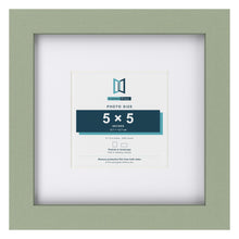 Green 9 x 9 inch picture frame with a white mount for a 5 x 5 inch photo