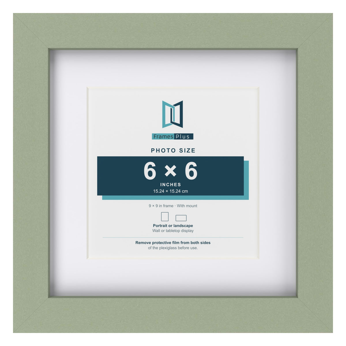 Green 9 x 9 inch picture frame with a white mount for a 6 x 6 inch photo