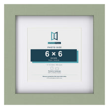 Green 9 x 9 inch picture frame with a white mount for a 6 x 6 inch photo