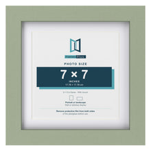 Green 9 x 9 inch picture frame with a white mount for a 7 x 7 inch photo