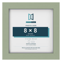 Green 9 x 9 inch picture frame with a white mount for a 8 x 8 inch photo