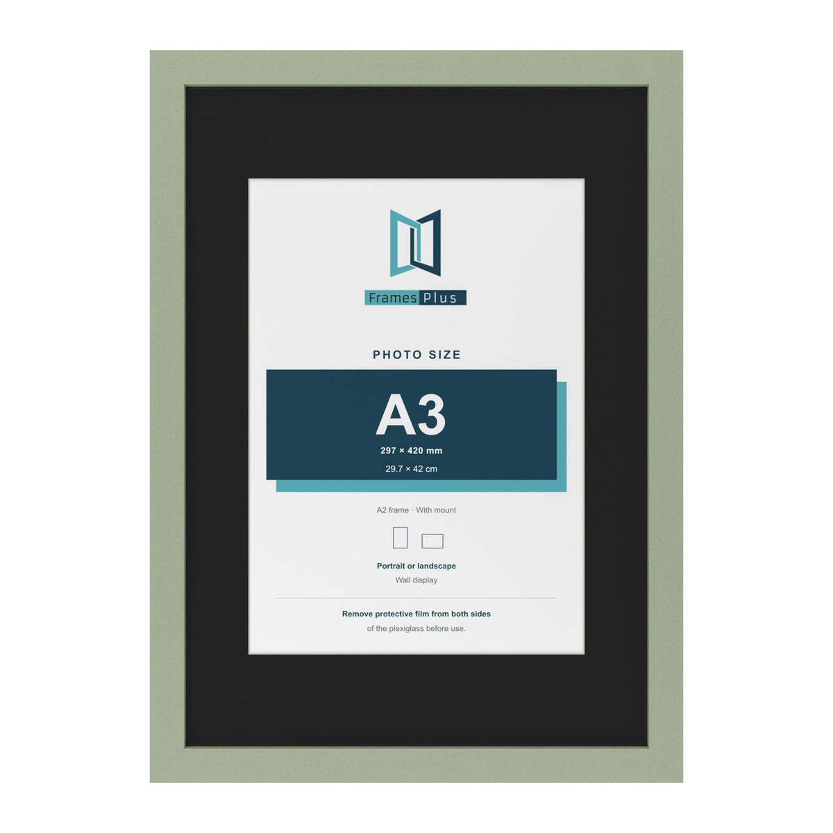 Green A2 picture frame with a black mount for an A3 photo