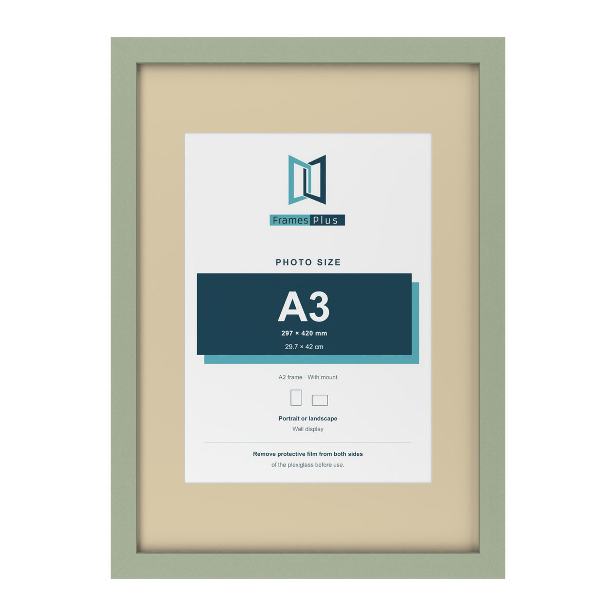 Green A2 picture frame with an ivory mount for an A3 photo