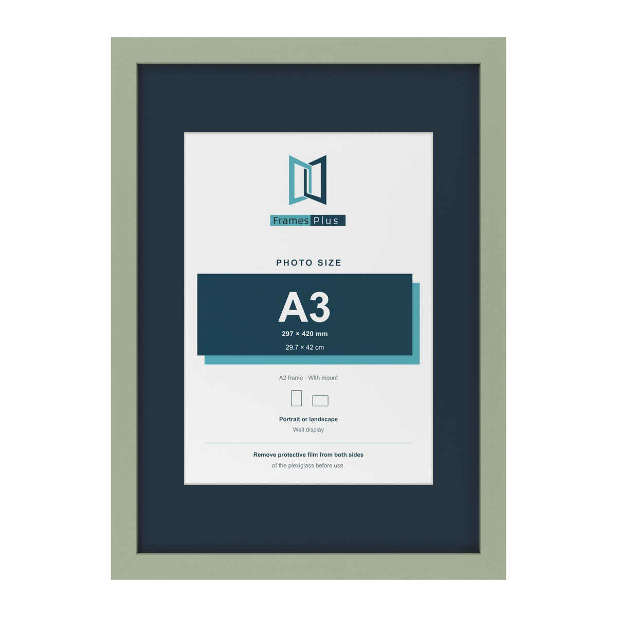 Green A2 picture frame with a Pacific Blue mount for an A3 photo
