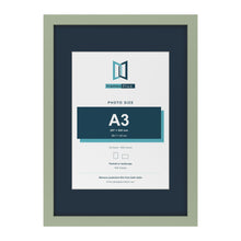 Green A2 picture frame with a Pacific Blue mount for an A3 photo
