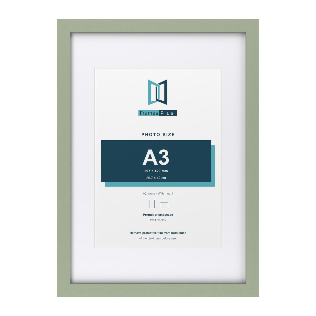 Green A2 picture frame with a white mount for an A3 photo