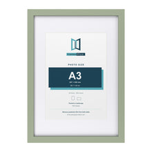 Green A2 picture frame with a white mount for an A3 photo