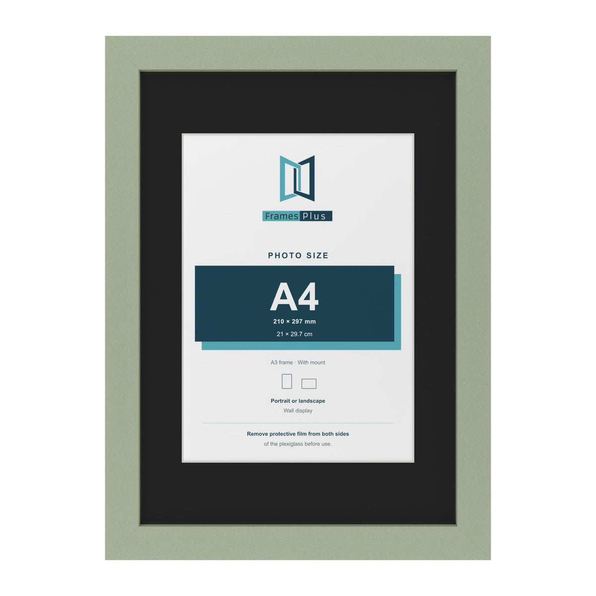 Green A3 picture frame with a black mount for an A4 photo