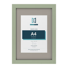 Green A3 picture frame with a Dawn Grey mount for an A4 photo