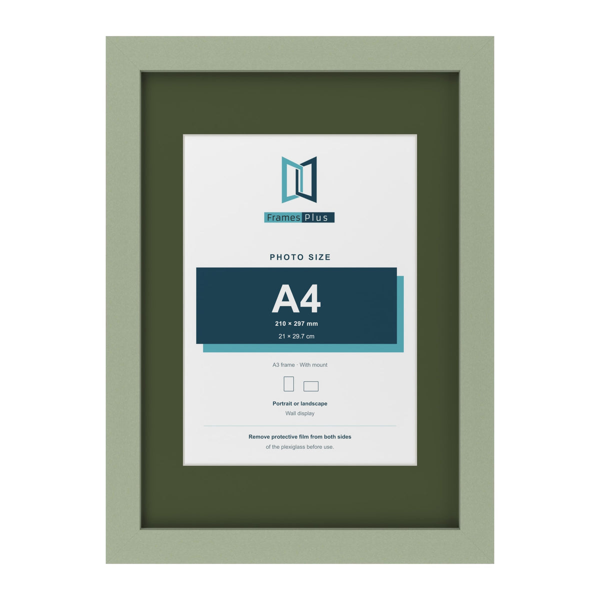 Green A3 picture frame with a green mount for an A4 photo