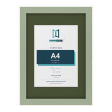 Green A3 picture frame with a green mount for an A4 photo