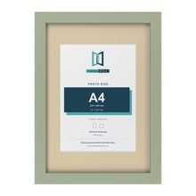Green A3 picture frame with an ivory mount for an A4 photo