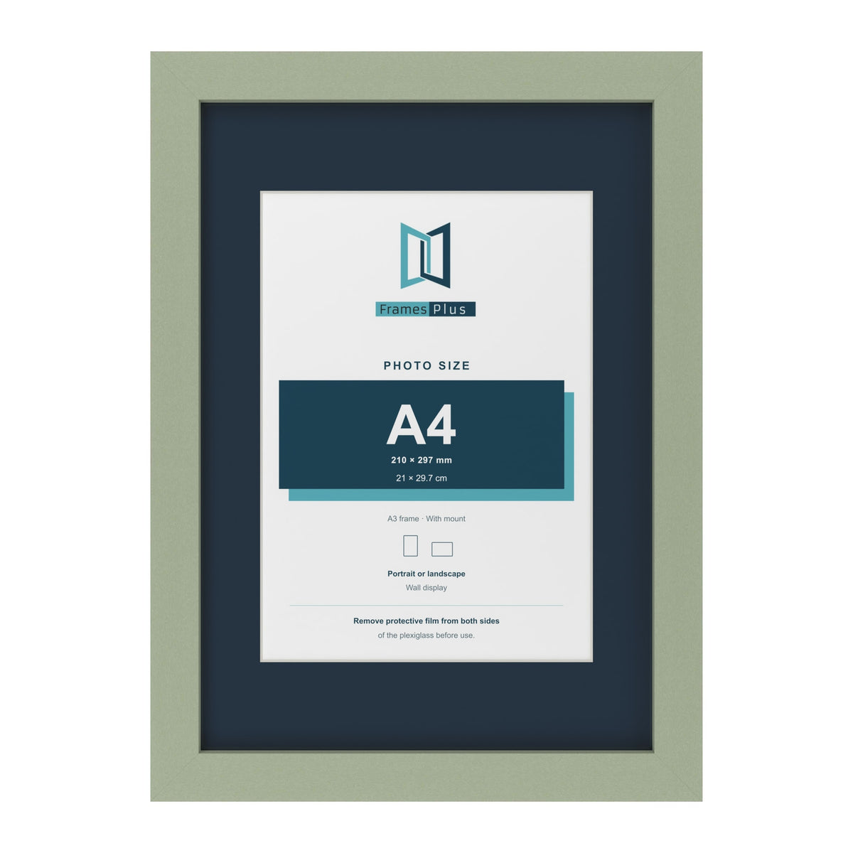 Green A3 picture frame with a Pacific Blue mount for an A4 photo