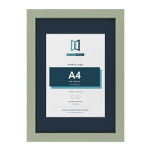 Green A3 picture frame with a Pacific Blue mount for an A4 photo