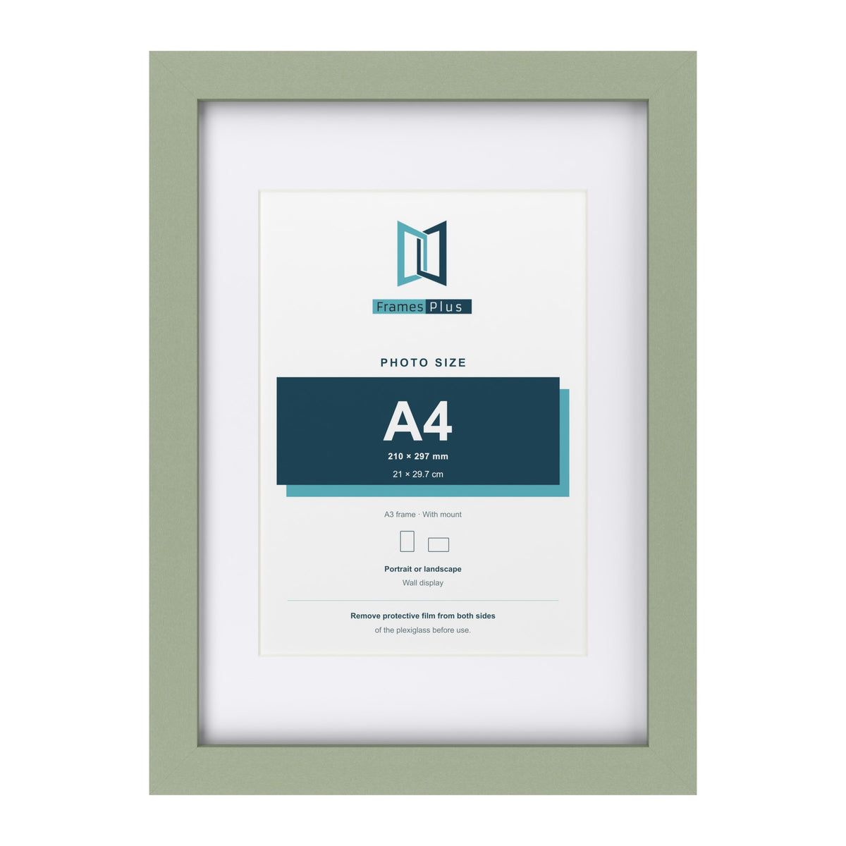 Green A3 picture frame with a white mount for an A4 photo