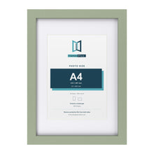 Green A3 picture frame with a white mount for an A4 photo
