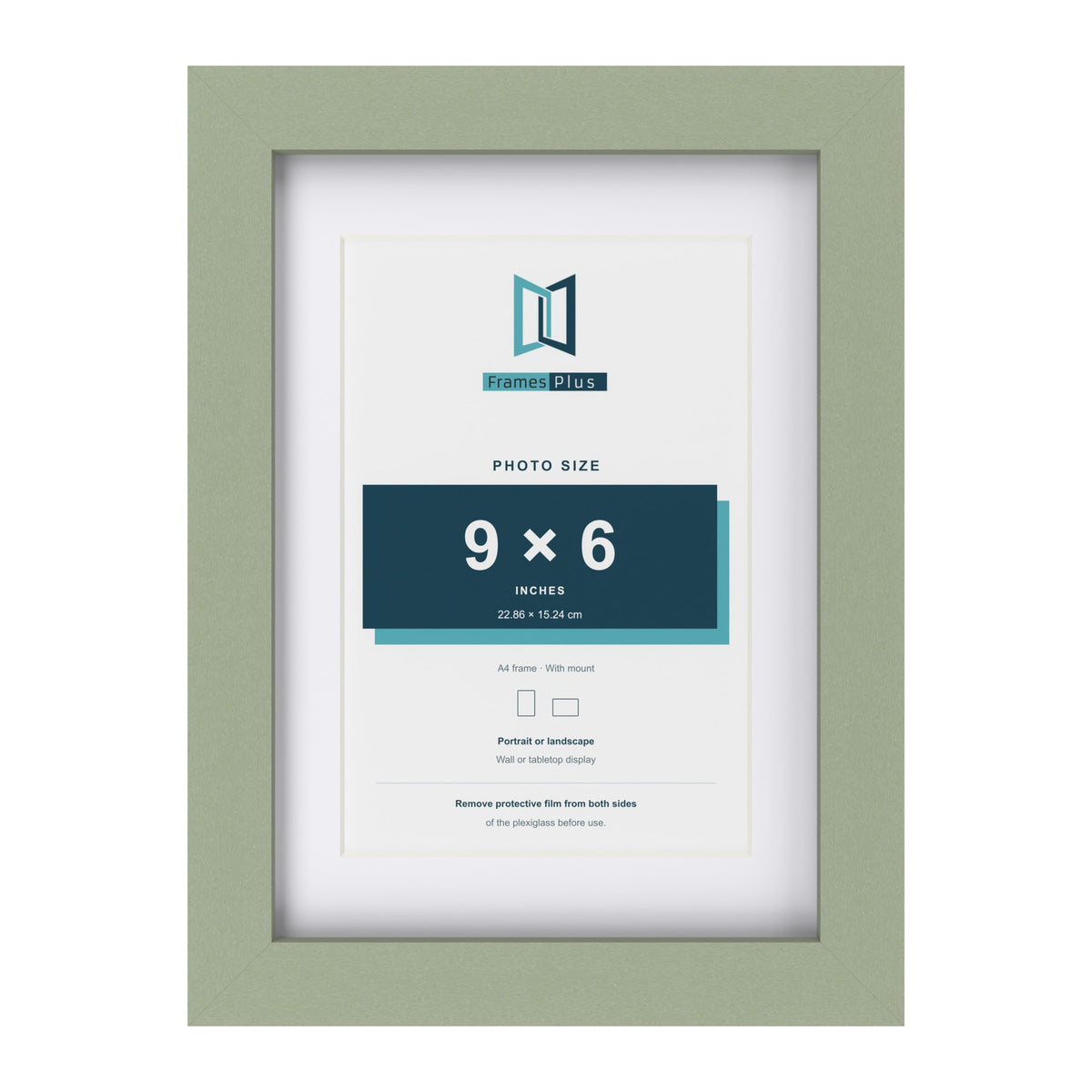 Green A4 picture frame with a white mount for a 9 x 6 inch photo