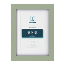Green A4 picture frame with a white mount for a 9 x 6 inch photo