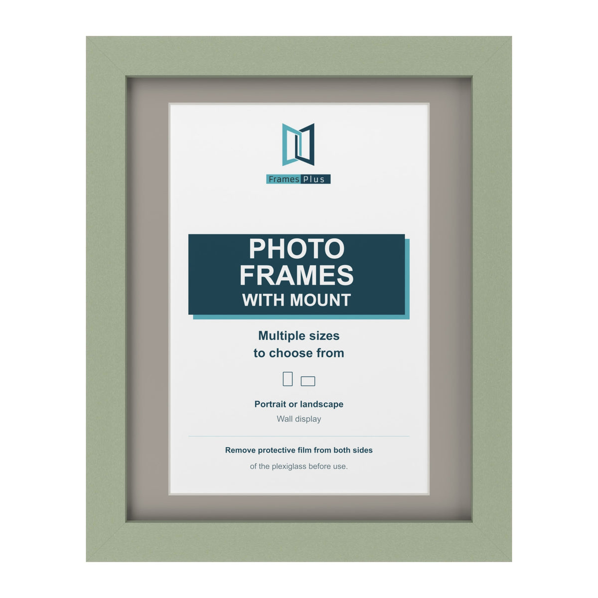 Green picture frame with a Dawn Grey mount