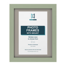 Green picture frame with a Dawn Grey mount