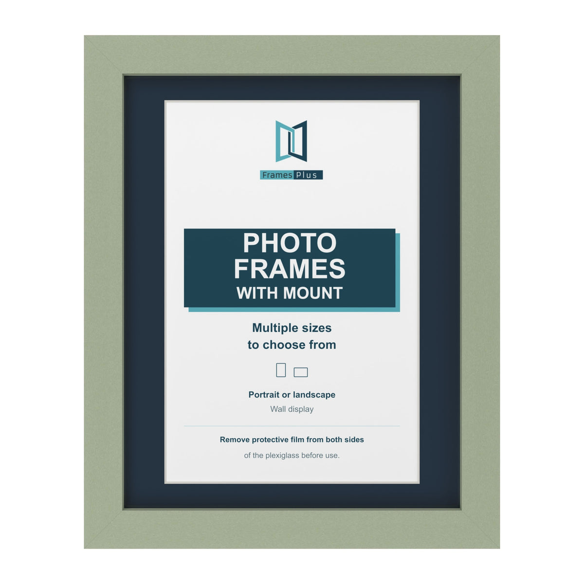 Green picture frame with a Pacific Blue mount
