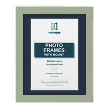 Green picture frame with a Pacific Blue mount