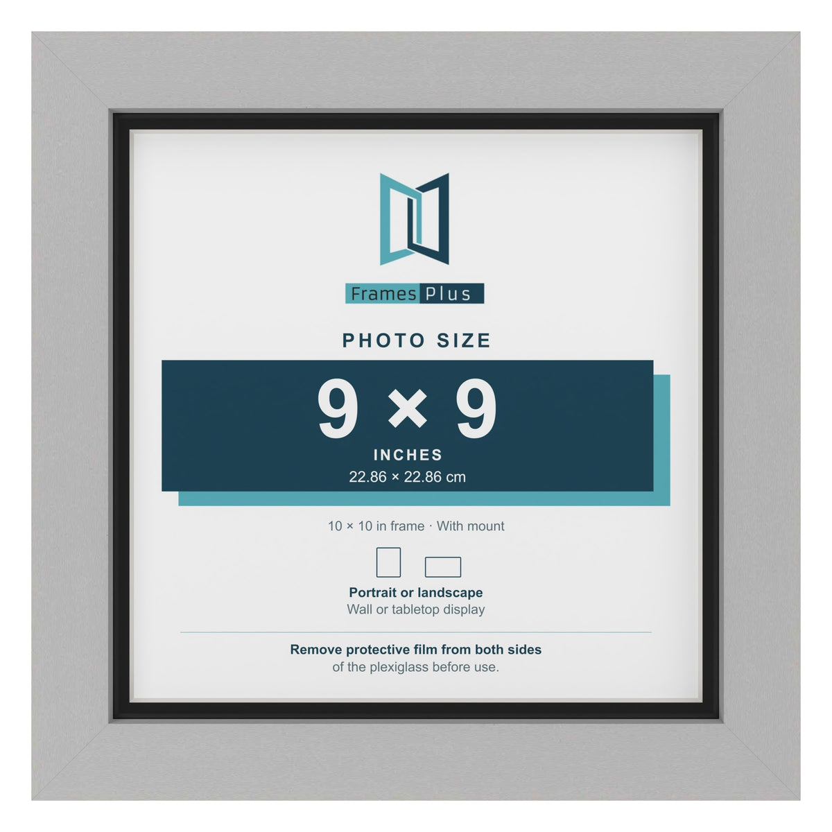 Light Grey 10 x 10 inch picture frame with a black mount for a 9 x 9 inch photo