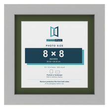 Light Grey 10 x 10 inch picture frame with a green mount for an 8 x 8 inch photo