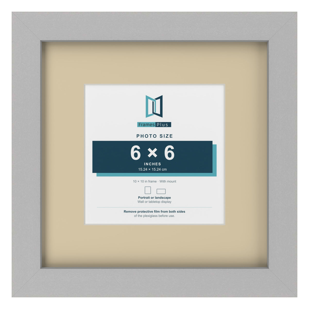 Light Grey 10 x 10 inch picture frame with an ivory mount for a 6 x 6 inch photo