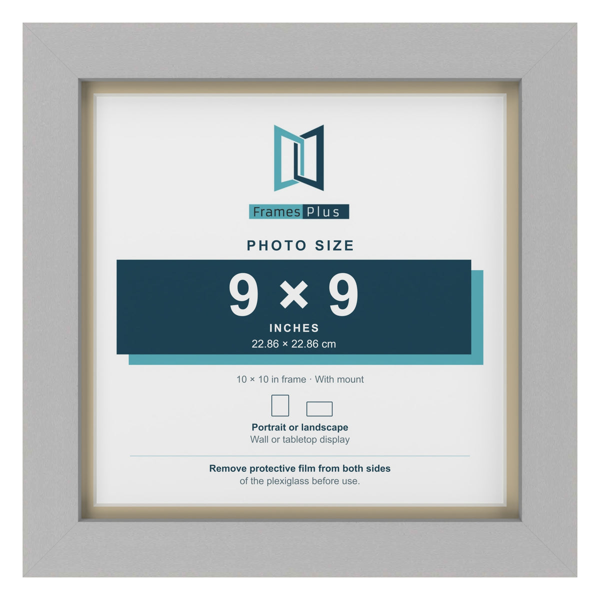 Light Grey 10 x 10 inch picture frame with an ivory mount for a 9 x 9 inch photo