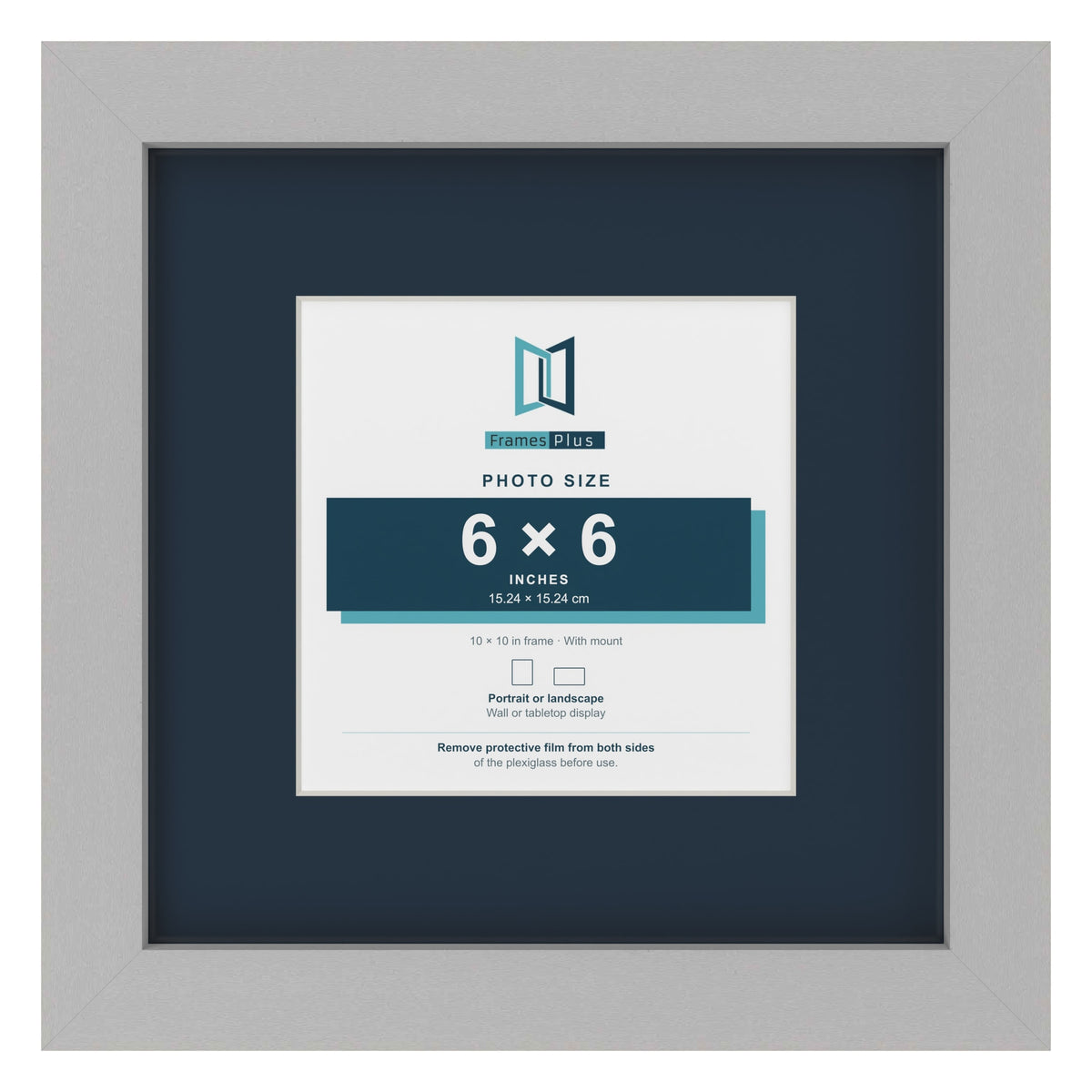 Light Grey 10 x 10 inch picture frame with a Pacific Blue mount for a 6 x 6 inch photo