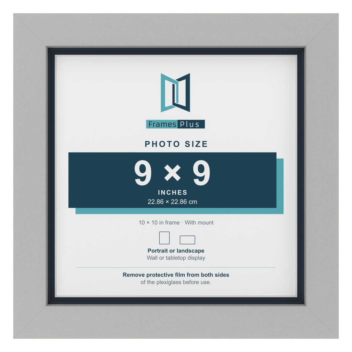 Light Grey 10 x 10 inch picture frame with a Pacific Blue mount for a 9 x 9 inch photo