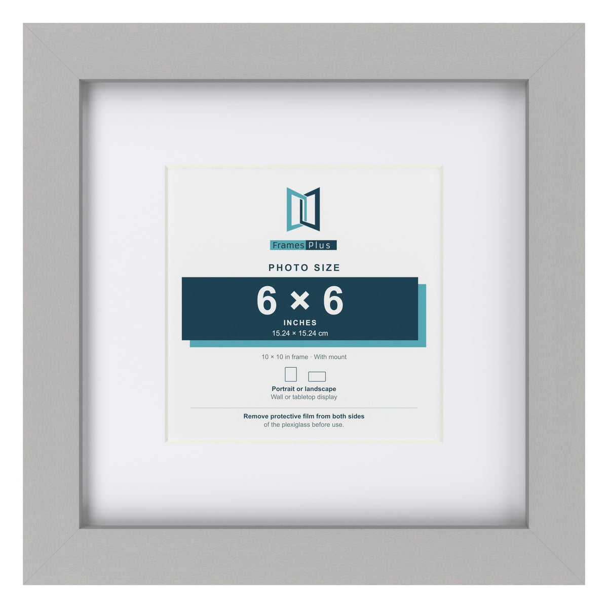 Light Grey 10 x 10 inch picture frame with a white mount for a 6 x 6 inch photo