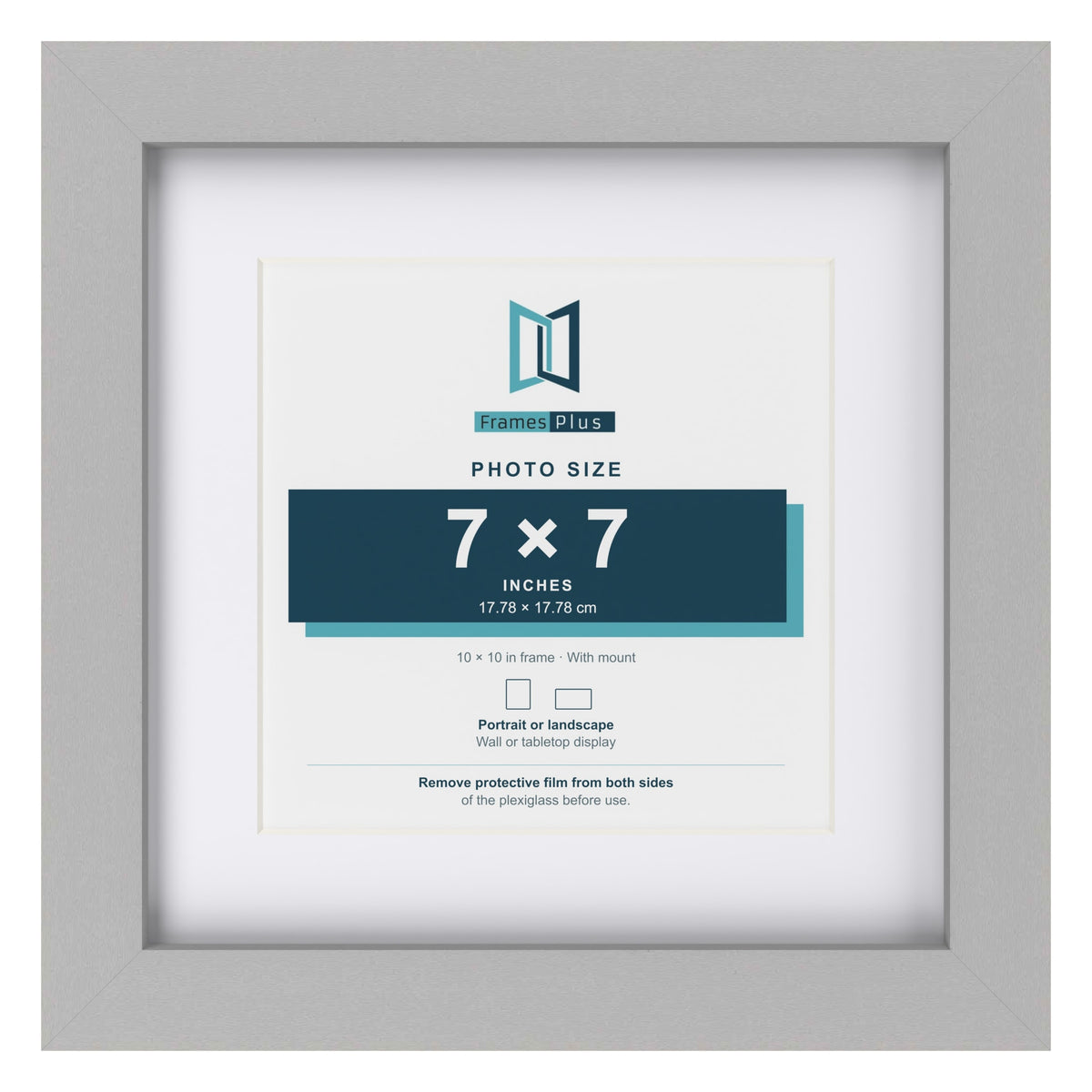 Light Grey 10 x 10 inch picture frame with a white mount for a 7 x 7 inch photo