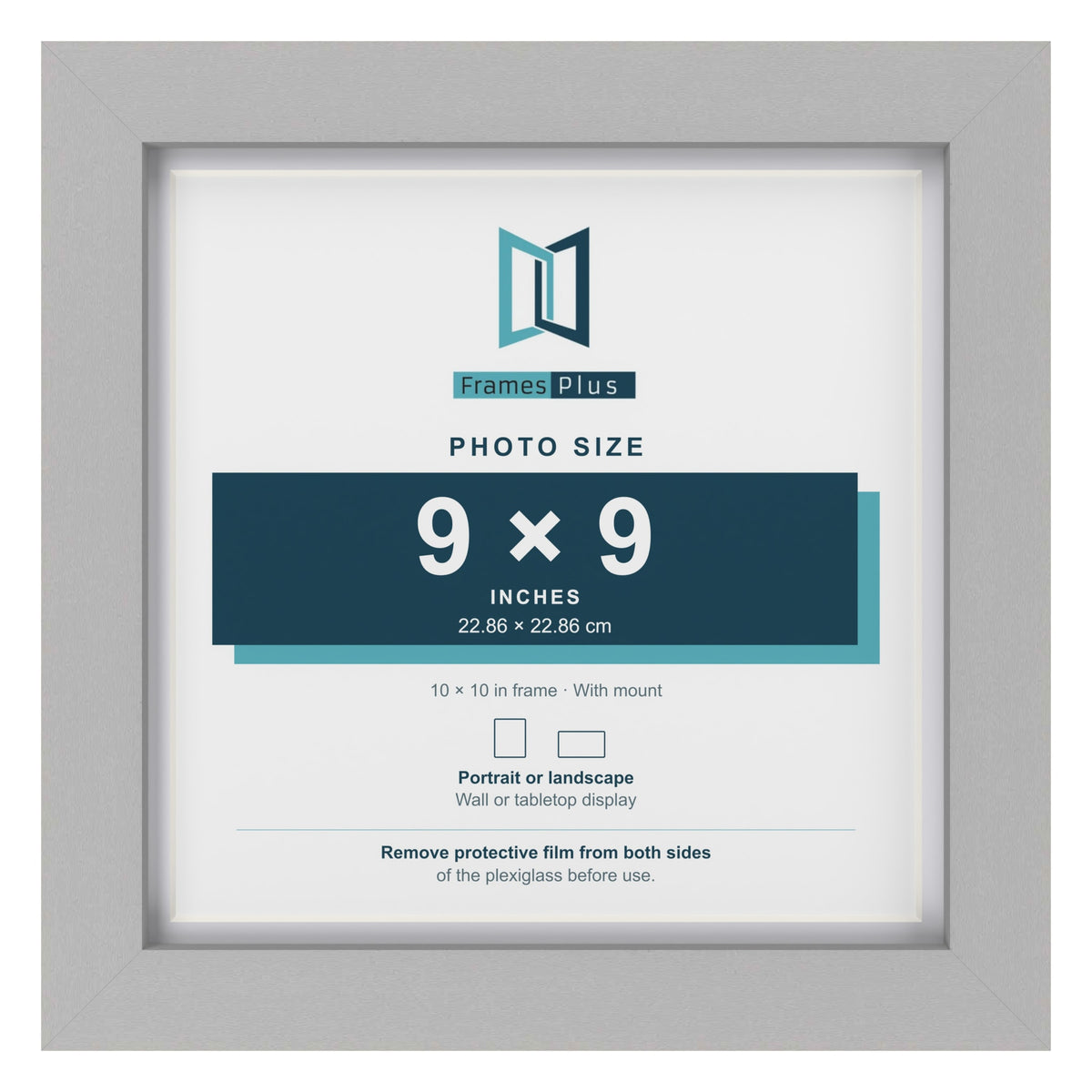 Light Grey 10 x 10 inch picture frame with a white mount for a 9 x 9 inch photo