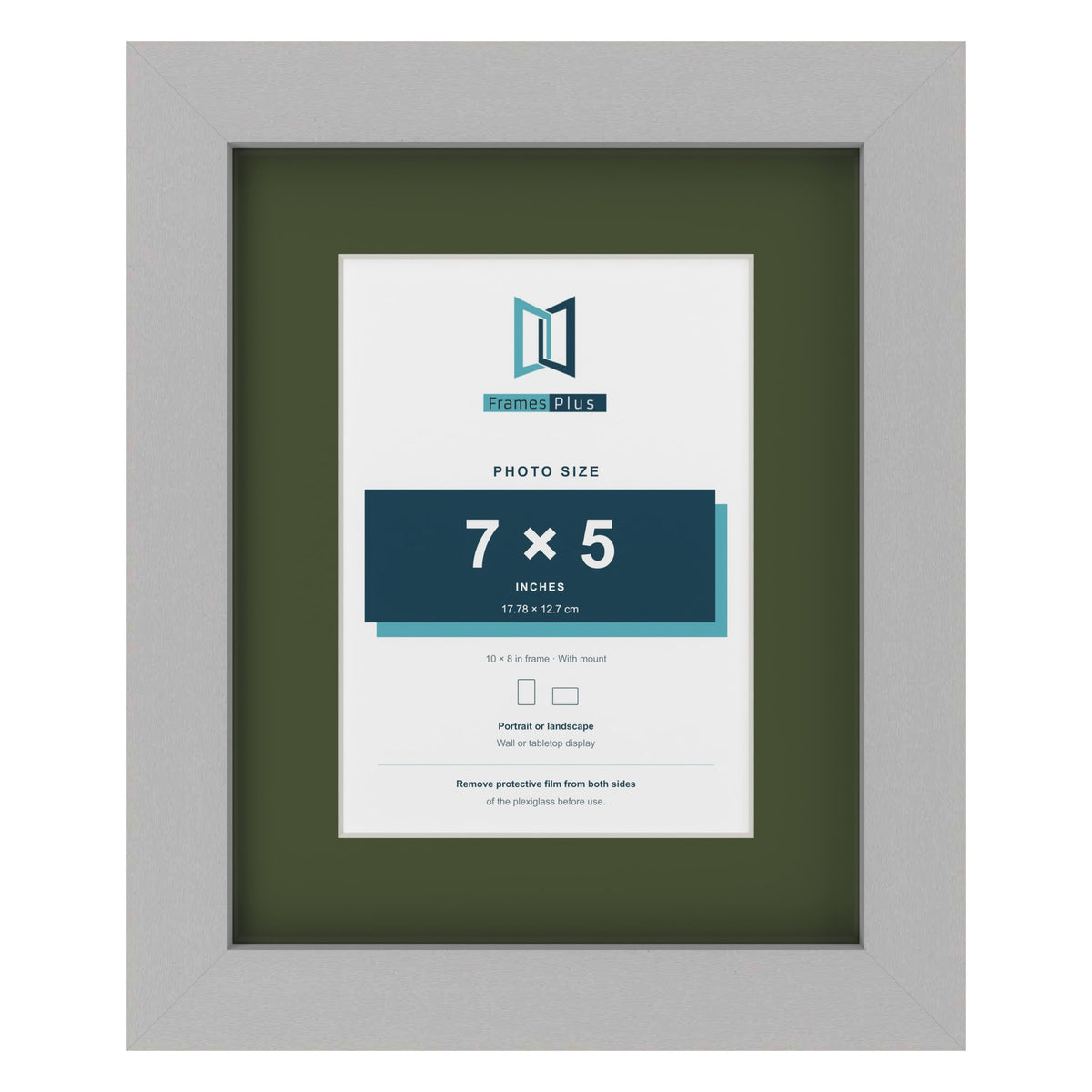 Light Grey 10 x 8 inch picture frame with a green mount for a 7 x 5 inch photo