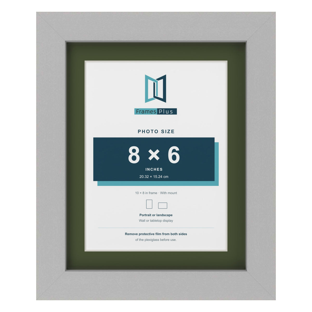 Light Grey 10 x 8 inch picture frame with a green mount for an 8 x 6 inch photo