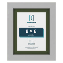 Light Grey 10 x 8 inch picture frame with a green mount for an 8 x 6 inch photo