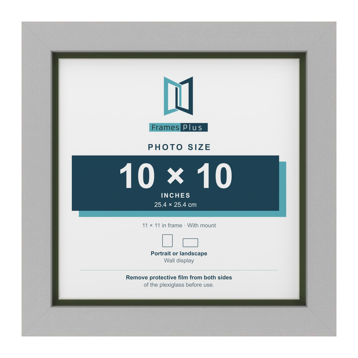 Light Grey 11 x 11 inch picture frame with a green mount for a 10 x 10 inch photo