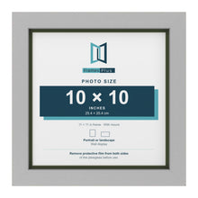 Light Grey 11 x 11 inch picture frame with a green mount for a 10 x 10 inch photo