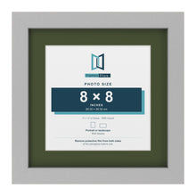 Light Grey 11 x 11 inch picture frame with a green mount for an 8 x 8 inch photo