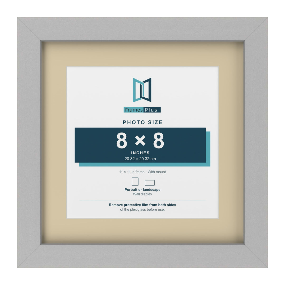 Light Grey 11 x 11 inch picture frame with an ivory mount for an 8 x 8 inch photo