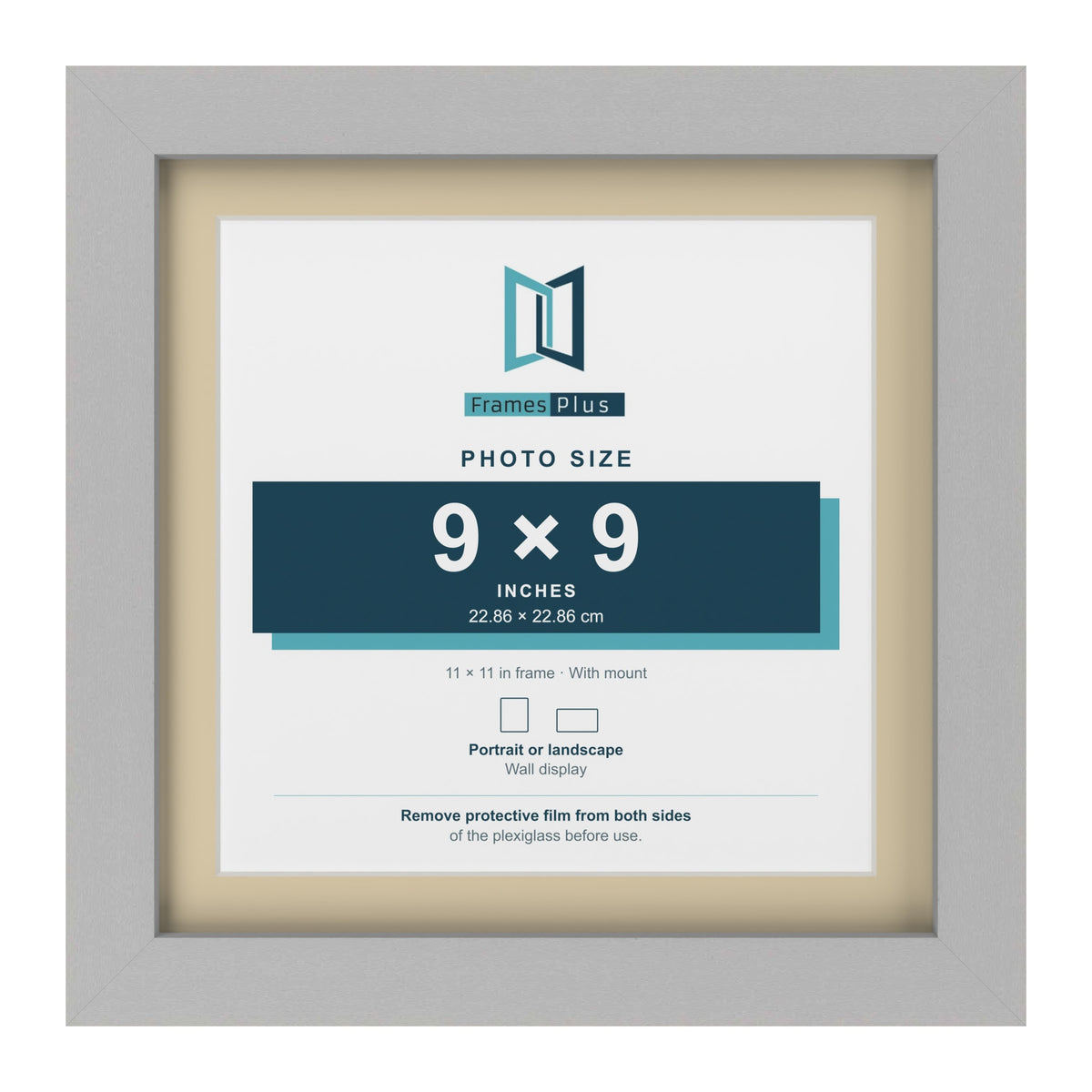 Light Grey 11 x 11 inch picture frame with an ivory mount for a 9 x 9 inch photo